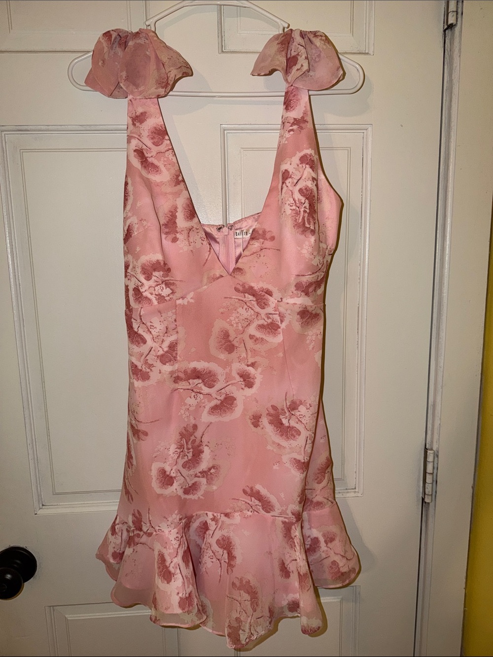 Pink Floral Mini Dress with Ruffle Hem